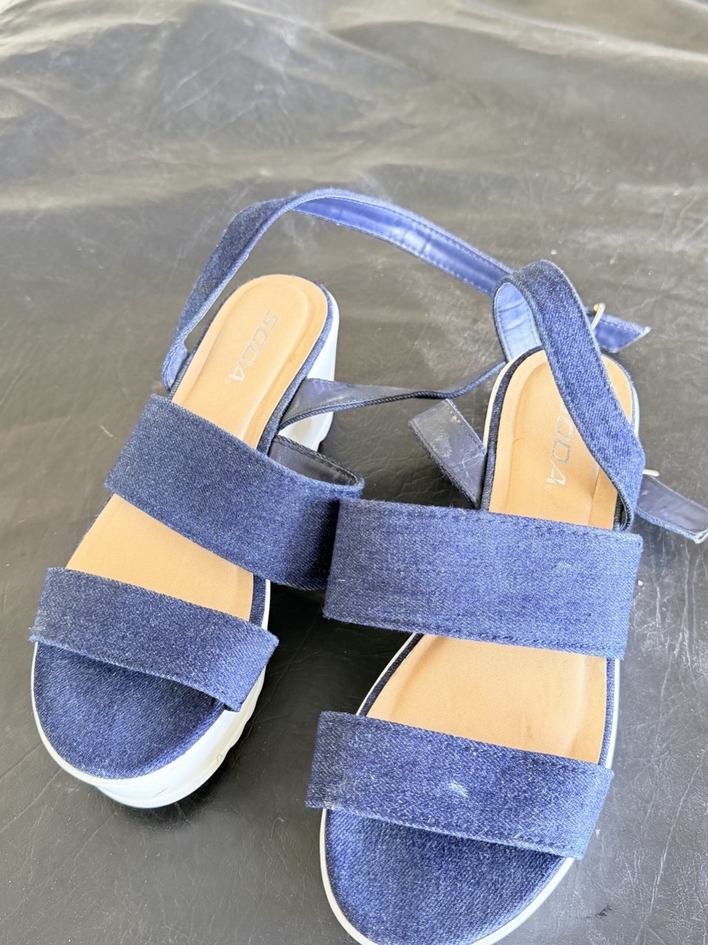 SODA Platform Strappy Sandals in Blue